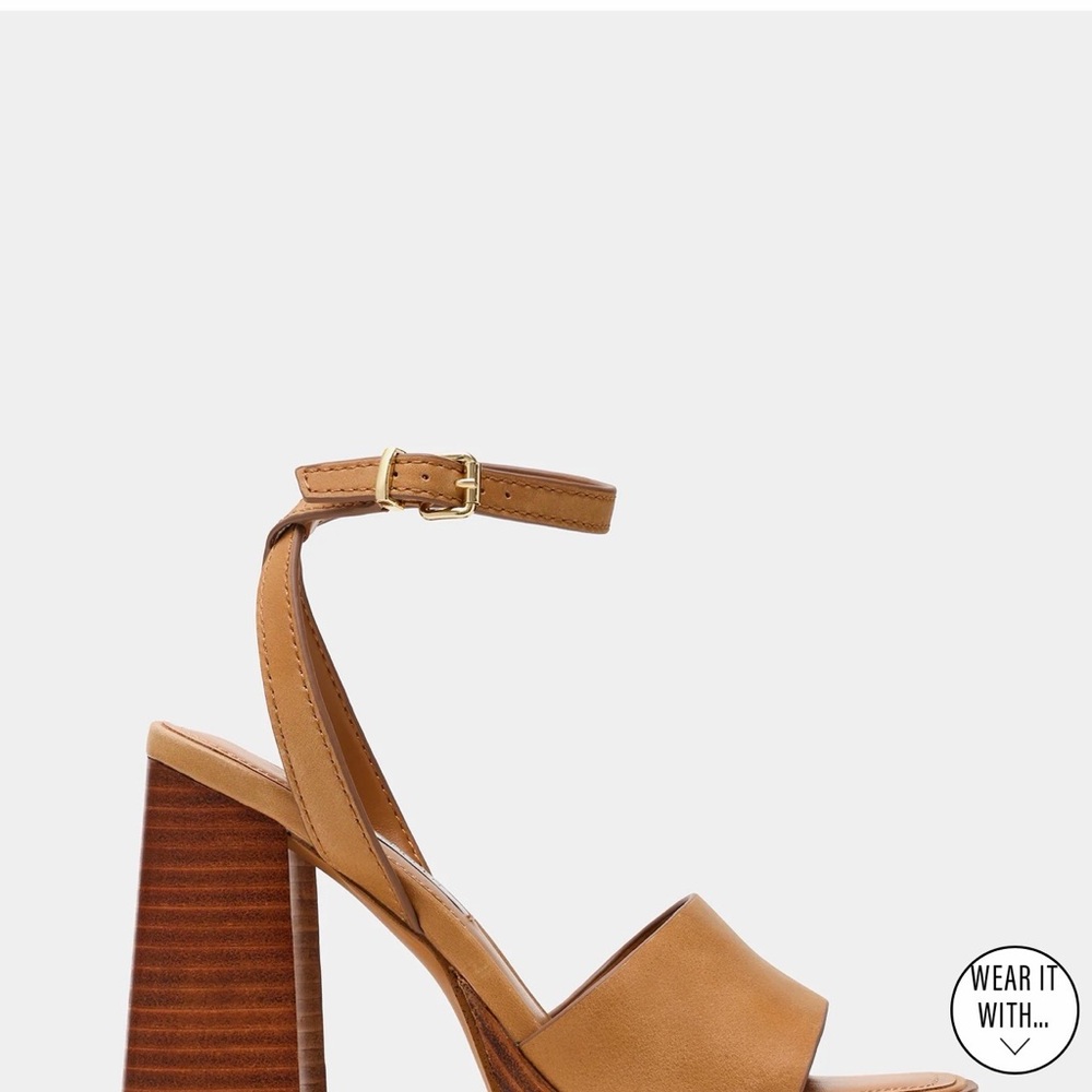 Women's Tan Leather Block Heel Sandal with Ankle Strap